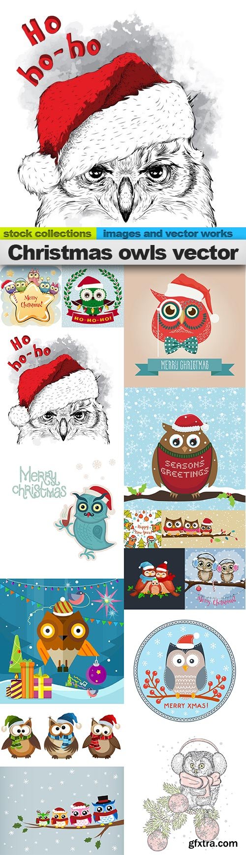 Christmas owls vector, 15 x EPS