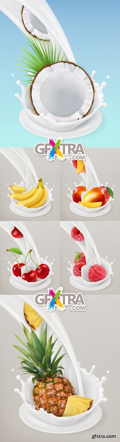 Milk Splashes with Fruits Vector