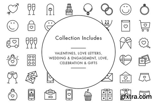 CreativeMarket Line Icons – Valentines Day 1154144