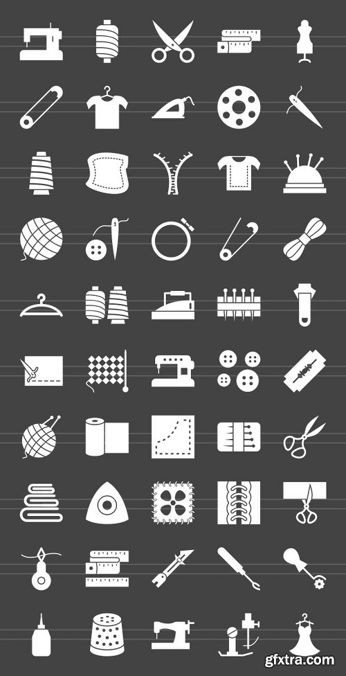 CreativeMarket 50 Sewing Glyph Inverted Icons 1152723