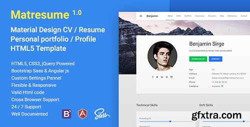 ThemeForest - Matresume v1.0 - Material CV / Resume / vCard / Portfolio Html Template - 19309564