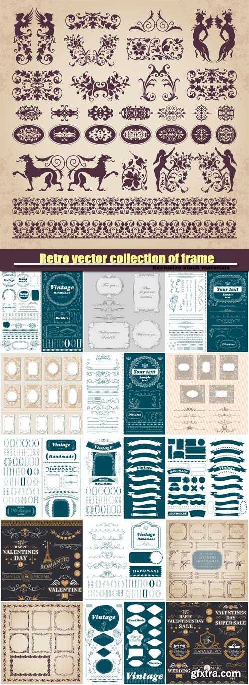 Retro vector collection of frame, decorative ornament design elements