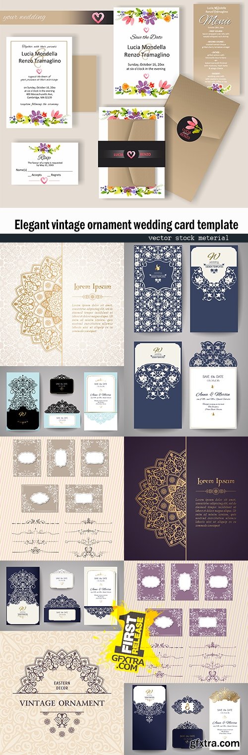 Elegant vintage ornament wedding card template