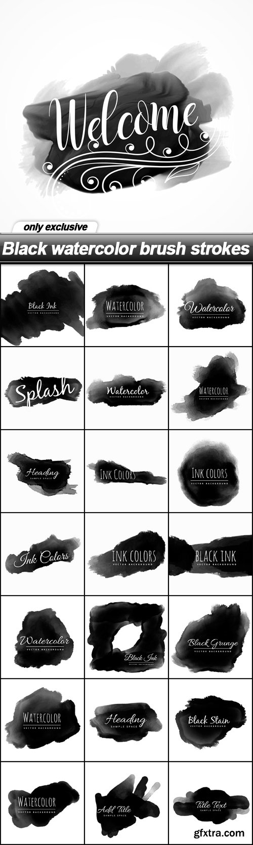 Black watercolor brush strokes - 22 EPS