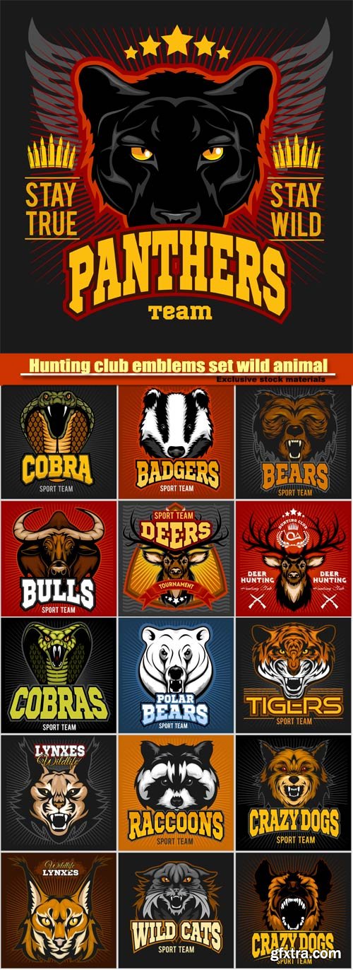 Hunting club emblems set wild animal