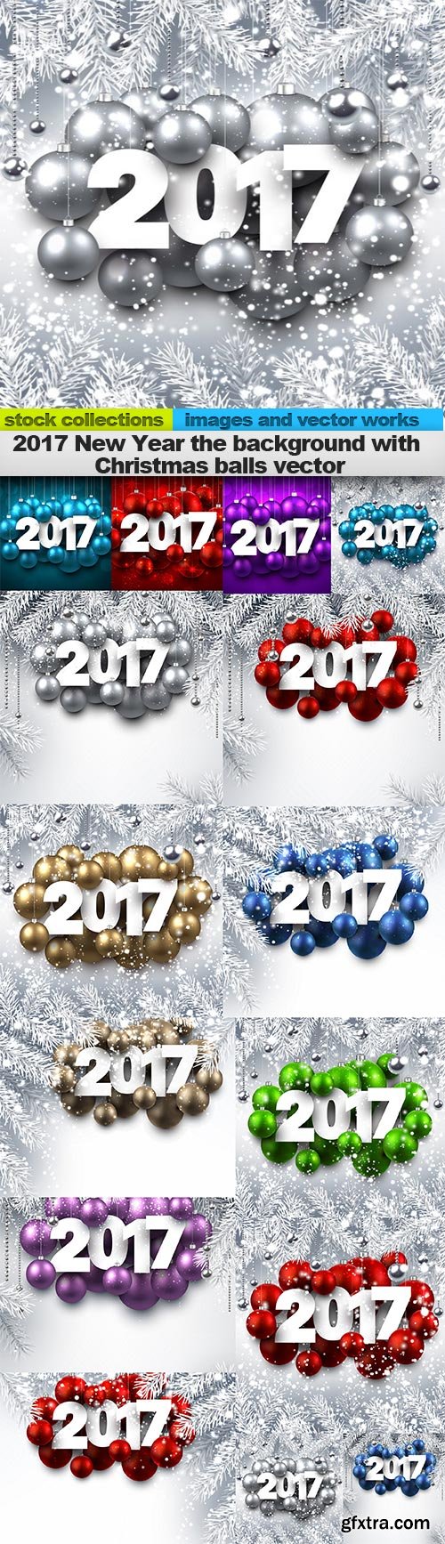 2017 New Year the background with Christmas balls vector, 15 x EPS