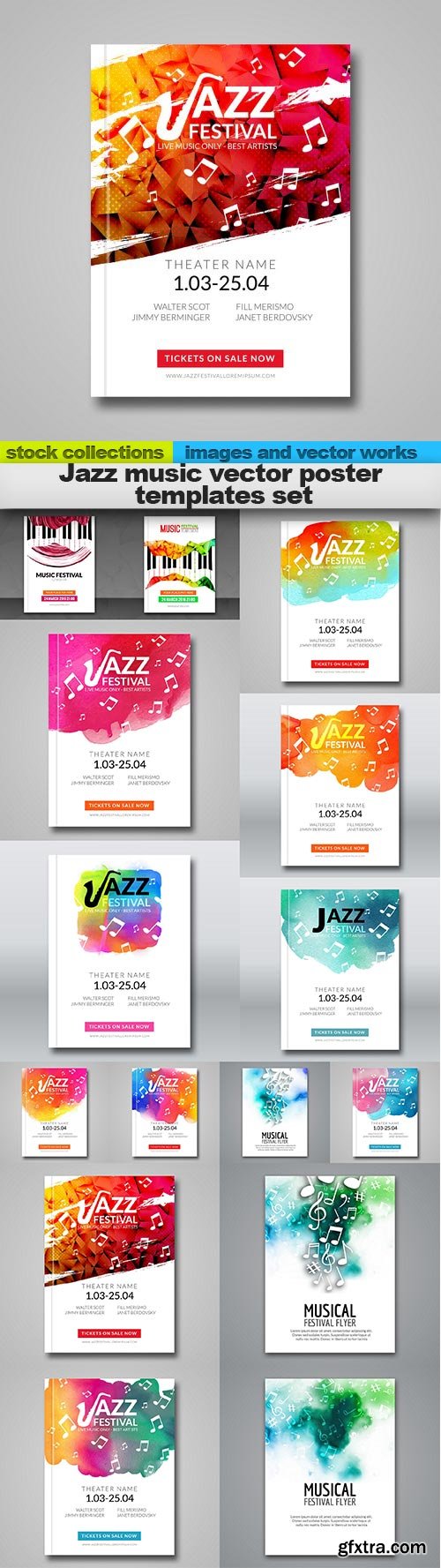 Jazz music vector poster templates set, 15 x EPS