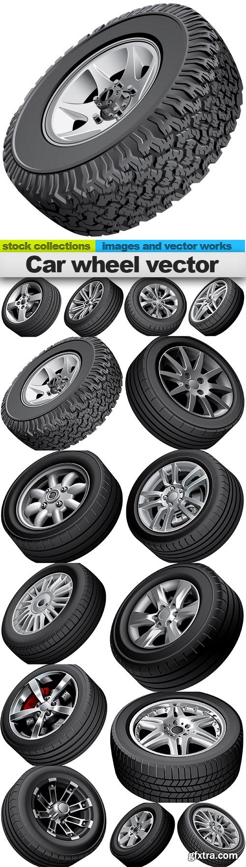 Car wheel vector, 15 x EPS