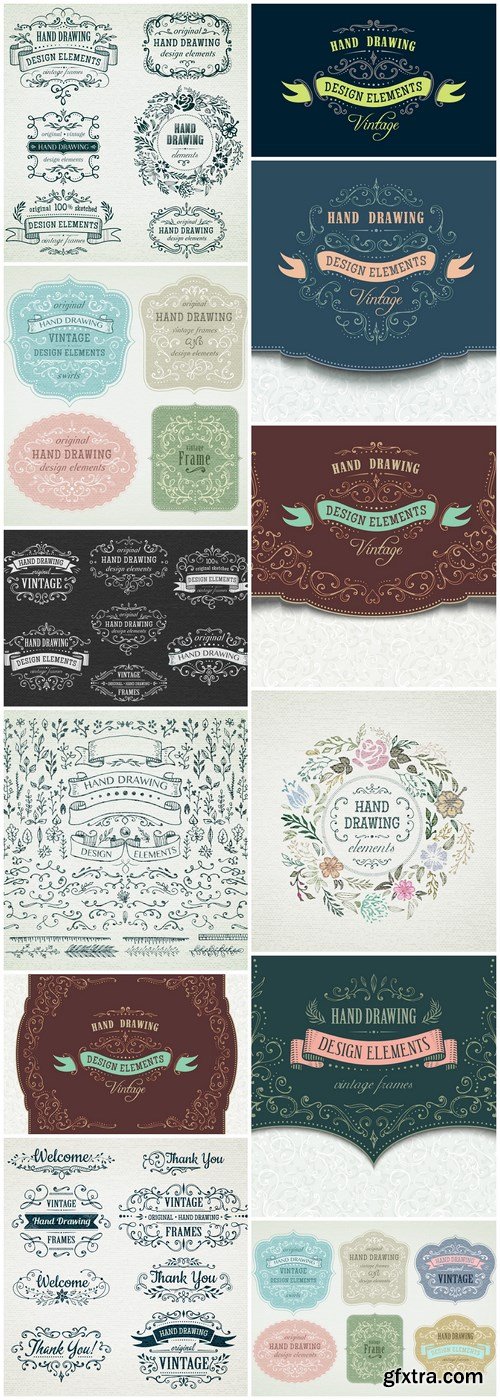 Hand Drawn Vintage Frame - 12 Vector