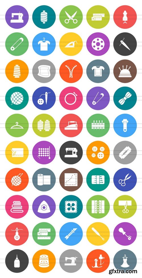 CreativeMarket 50 Sewing Flat Round Icons 1152756