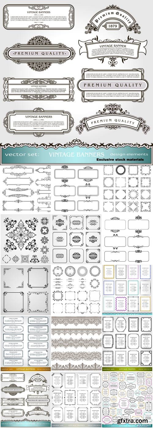 Vector frames and borders set, vintage creative design elements