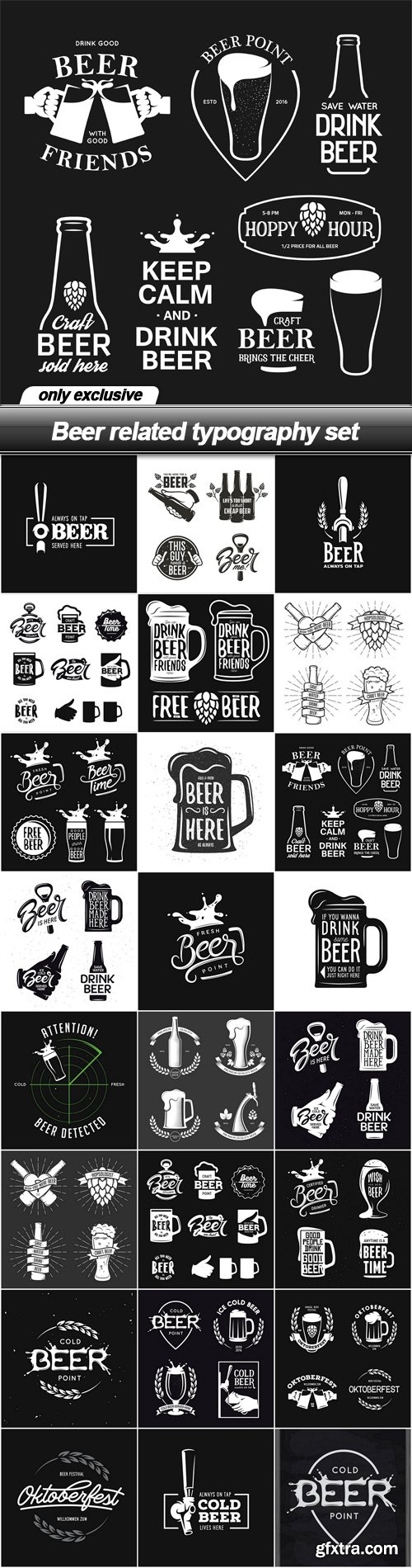 Beer related typography set - 24 EPS