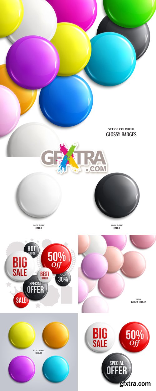 Color Glossy Buttons or Badges Vector