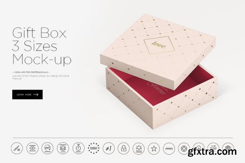 CreativeMarket Gift Box 3 Sizes Mock-up 1153565