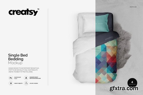 CreativeMarket Single Bed Bedding Mockup 1152524