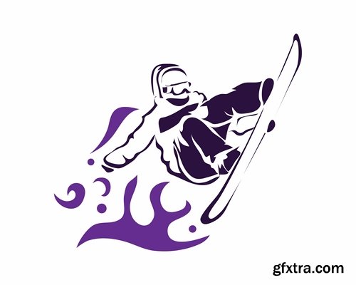 Collection logo sports icon ski snowboard soccer wrestling tennis 25 EPS