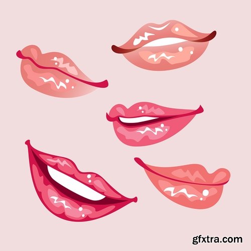 Collection of female lips glamor beauty makeup lipstick smile 25 EPS