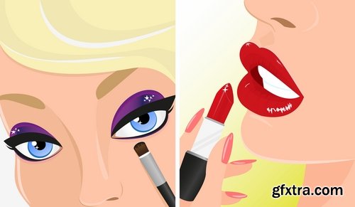 Collection of female lips glamor beauty makeup lipstick smile 25 EPS