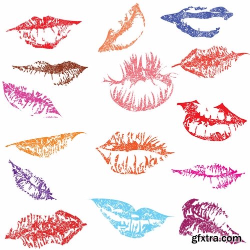 Collection of female lips glamor beauty makeup lipstick smile 25 EPS