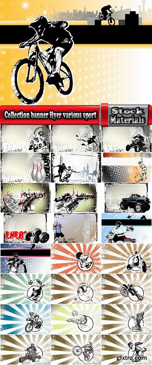 Collection banner flyer various sport hockey basketball football baseball motorsport cycling 25 EPS