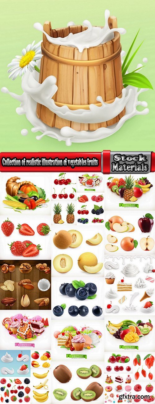 Collection of realistic illustration of vegetables fruits berries vector image 25 EPS