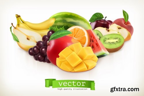 Collection of realistic illustration of vegetables fruits berries vector image 25 EPS