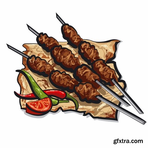 Collection of kebab grill barbecue meat on the grill on a spit roast 25 EPS