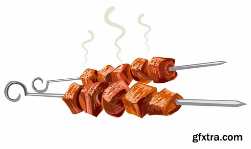 Collection of kebab grill barbecue meat on the grill on a spit roast 25 EPS