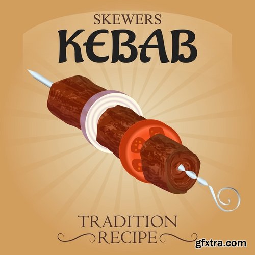 Collection of kebab grill barbecue meat on the grill on a spit roast 25 EPS