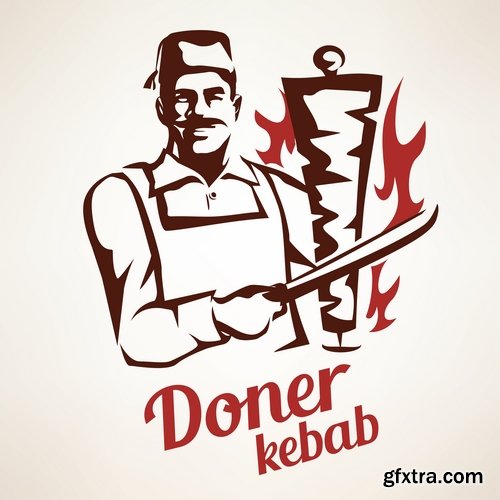 Collection of kebab grill barbecue meat on the grill on a spit roast 25 EPS