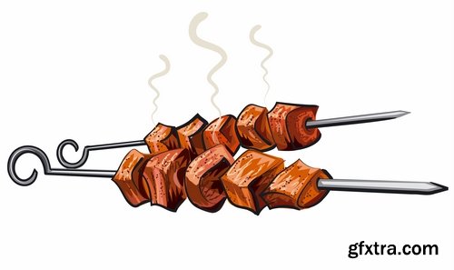 Collection of kebab grill barbecue meat on the grill on a spit roast 25 EPS