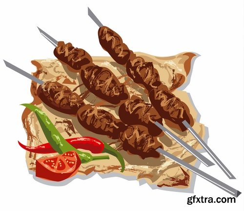 Collection of kebab grill barbecue meat on the grill on a spit roast 25 EPS