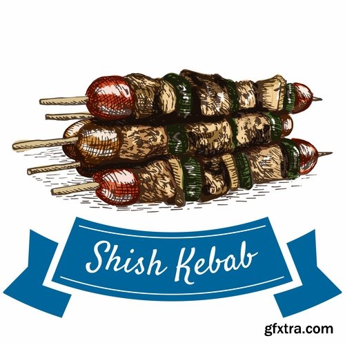 Collection of kebab grill barbecue meat on the grill on a spit roast 25 EPS