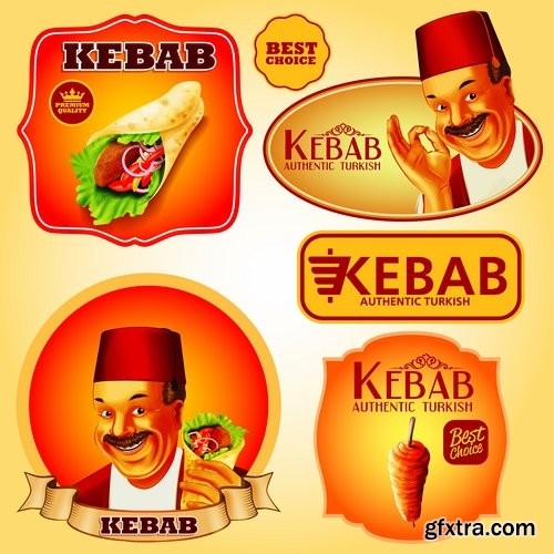 Collection of kebab grill barbecue meat on the grill on a spit roast 25 EPS