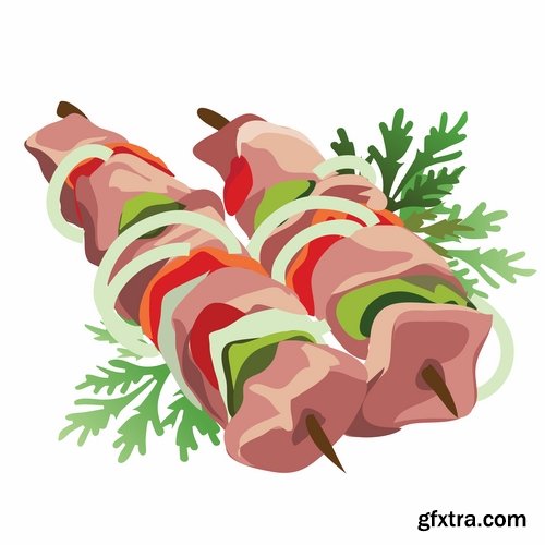 Collection of kebab grill barbecue meat on the grill on a spit roast 25 EPS