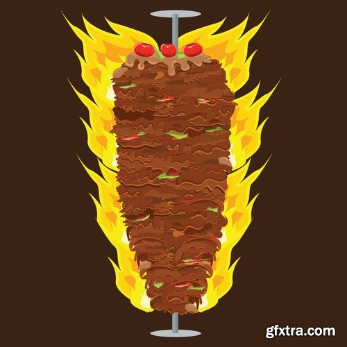 Collection of kebab grill barbecue meat on the grill on a spit roast 25 EPS