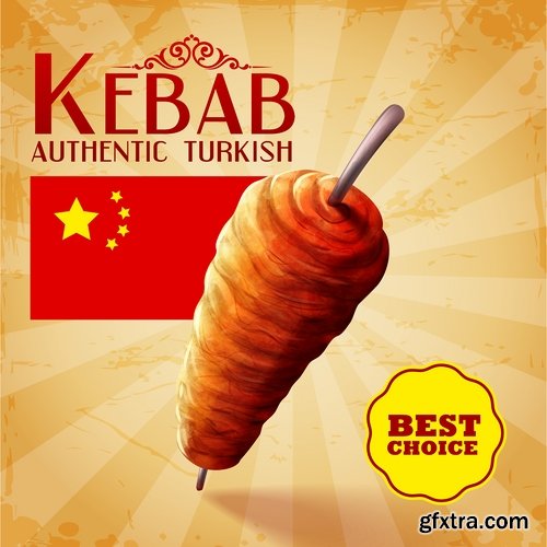 Collection of kebab grill barbecue meat on the grill on a spit roast 25 EPS