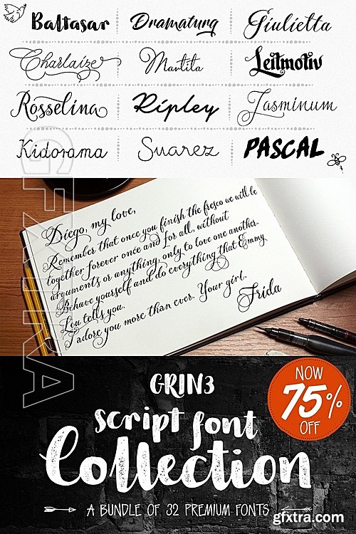 MF - GRIN3 Script Font Collection - 33 fonts: $44.75