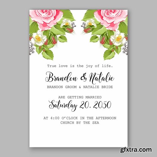 Collection of invitation card for the wedding celebration card with flowers 18 EPS