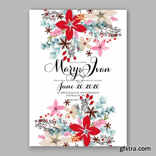 Collection of invitation card for the wedding celebration card with flowers 18 EPS