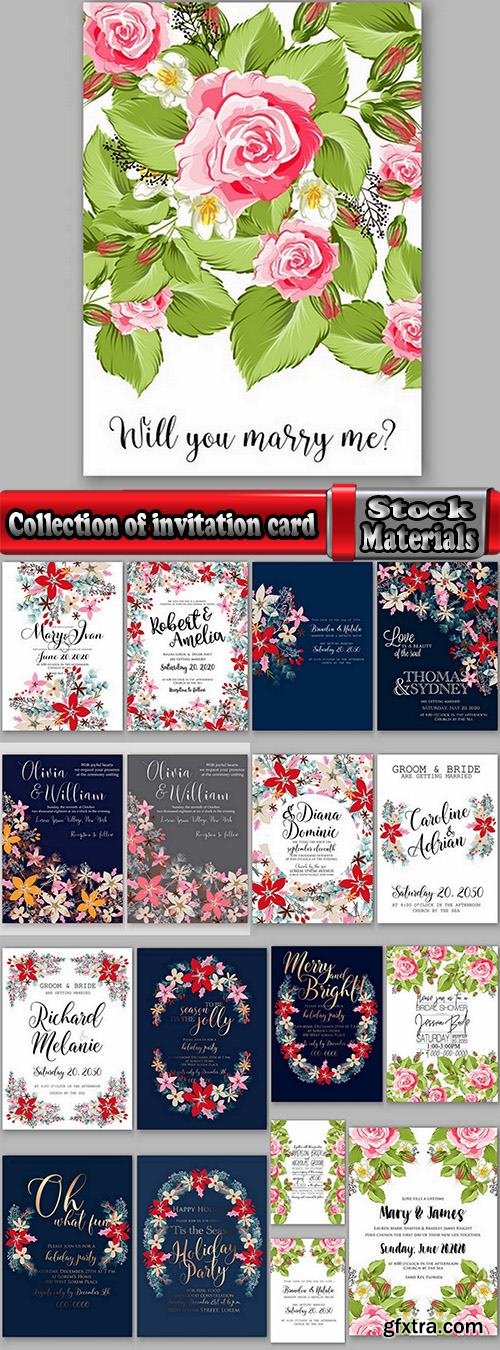 Collection of invitation card for the wedding celebration card with flowers 18 EPS