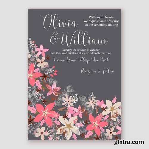 Collection of invitation card for the wedding celebration card with flowers 18 EPS