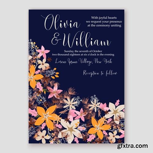 Collection of invitation card for the wedding celebration card with flowers 18 EPS