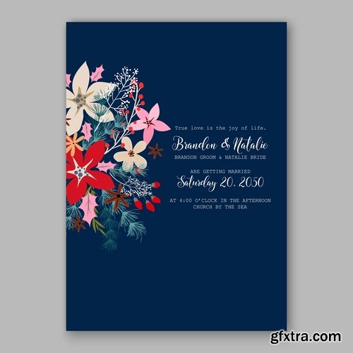 Collection of invitation card for the wedding celebration card with flowers 18 EPS