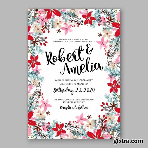 Collection of invitation card for the wedding celebration card with flowers 18 EPS