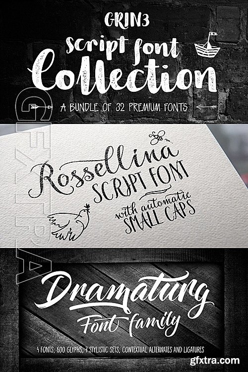 MF - GRIN3 Script Font Collection - 33 fonts: $44.75