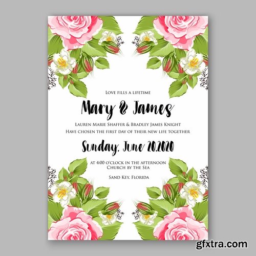 Collection of invitation card for the wedding celebration card with flowers 18 EPS