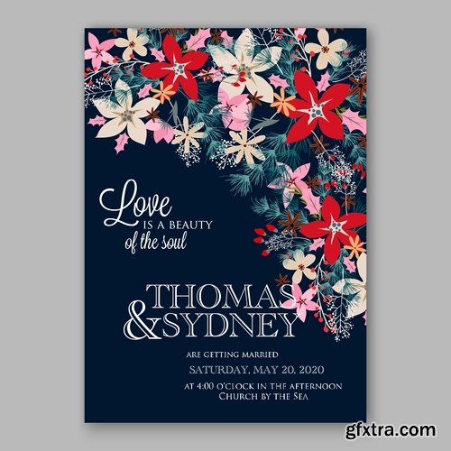 Collection of invitation card for the wedding celebration card with flowers 18 EPS