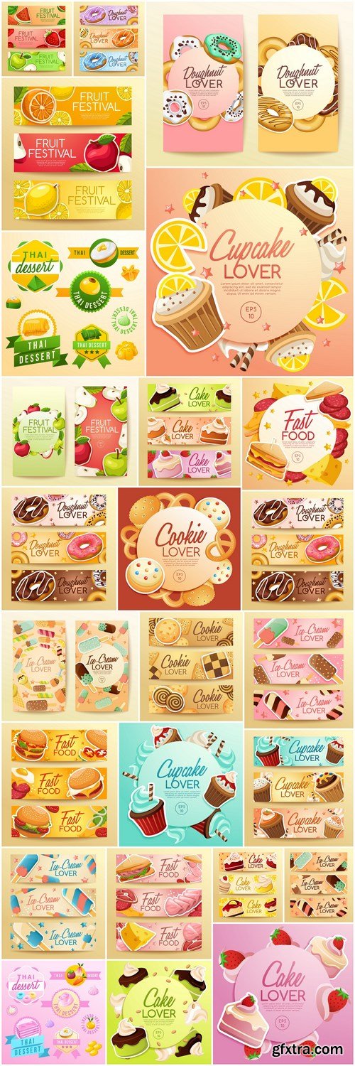 Ice Cream Cake Donuts Banners - 25 Vector