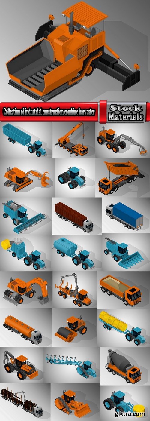 Collection of industrial and construction combine harvester tractor bulldozer excavator truck 25 EPS